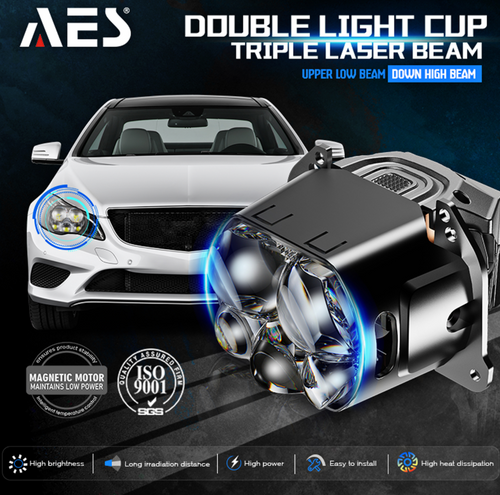 AES Turbo SV 3-Inch Laser-5 Square Bi-LED Headlight Projector Lens (65W Low / 100W High Beam | 6000K)