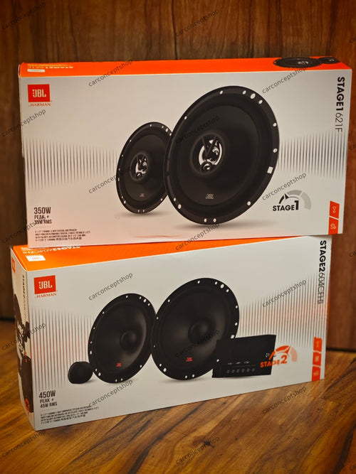 JBL Stage2 604CFHI 450W Component & Stage1 621F 350W Coaxial 4-Door Car Speaker Combo Pack (800W Max)