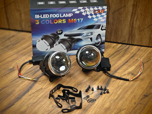 iPhcar M617 Bi-LED 3.0 Inch Fog Projector 55W Three-Color | High-Performance Car Lighting