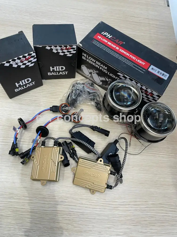 Iphcar M612 Flat Projector With Iph 6000K L-Bulb And V3-55 Ballast Kit Aes Bi Xenon Fog