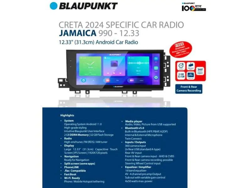 Blaupunkt Jamaica 990 - 12.33" For Creta 2024 with camera