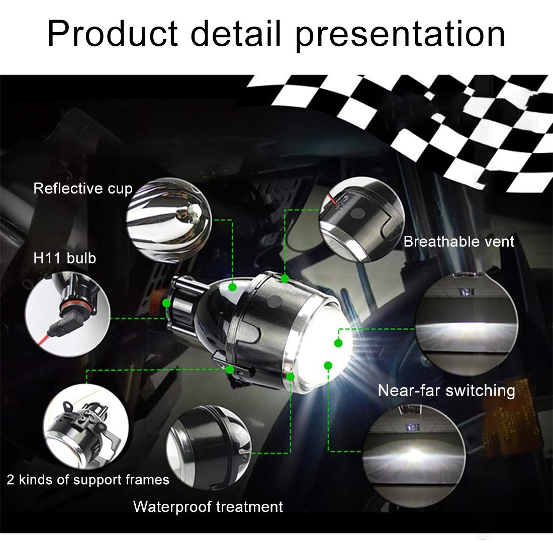 iphcar blue 3' Inch Bi-Xenon Hi-Low Beam Fog Lamp Projector Lens with L-SHAPE 5500K BULB for Car (Set of 2)