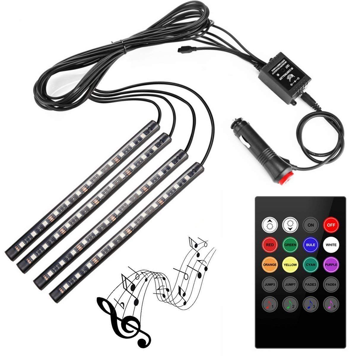 4pcs 48 LED DC 12V Multicolour Music Strip Atmosphere Car Interior Under Dash Lighting Kit