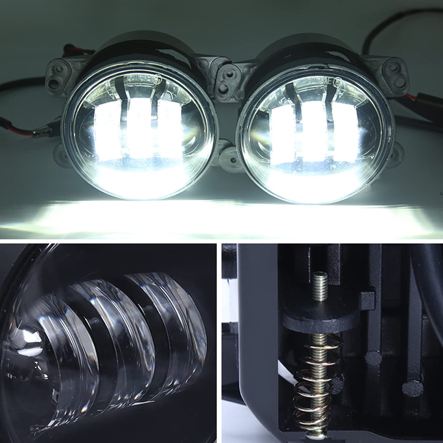 DOT_SAE 3 LED Round Fog Light 4 Inches Waterproof Driving Spot Lamp with Mounting Bracket for Car (80W, White Light, 2 PCS)
