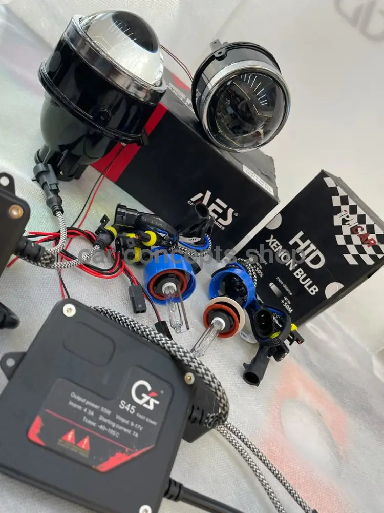 Aes Bi Xenon Fog Projector With S45 55W Fast Ballast And Iph 5500K Hid Bulbs Connectors Brackets Kit