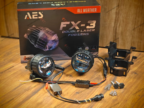 AES FX-3 3-Inch Upgraded Blue Lens LED Projector Fog Lamp Kit | 68W White Dual-Laser & 65W Tri-Color