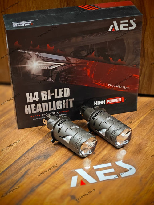AES H4 Mini Bi-LED Projector Lens Headlight Bulbs pair (12000LM | 60W High Beam | 6000K Super White | Plug-and-Play)