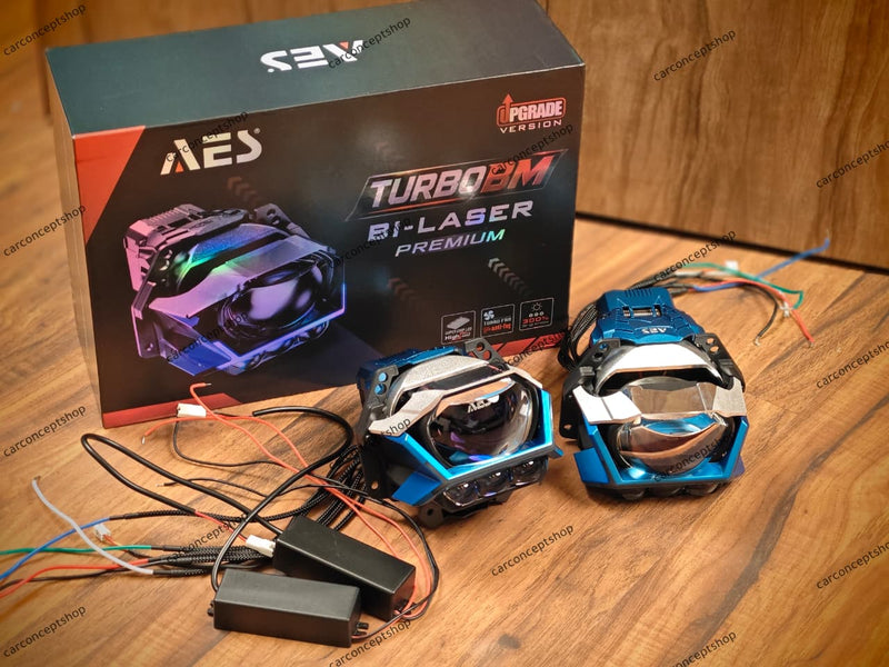 AES Turbo BM 3-Inch 3-Laser Bi-LED Headlight Projector Lens with Integrated DRL