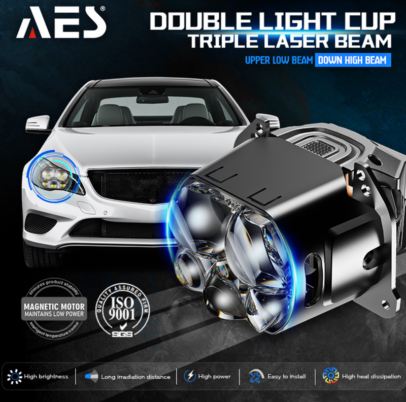 AES Turbo SV 3-Inch Laser-5 Square Bi-LED Headlight Projector Lens (65W Low / 100W High Beam | 6000K)