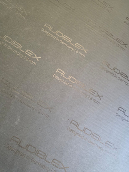 AudibleX Tri-Mute premium sound damping sheets box featuring 8 sheets of 20x20 inch 3-in-1 acoustic material for high-performance car soundproofing
