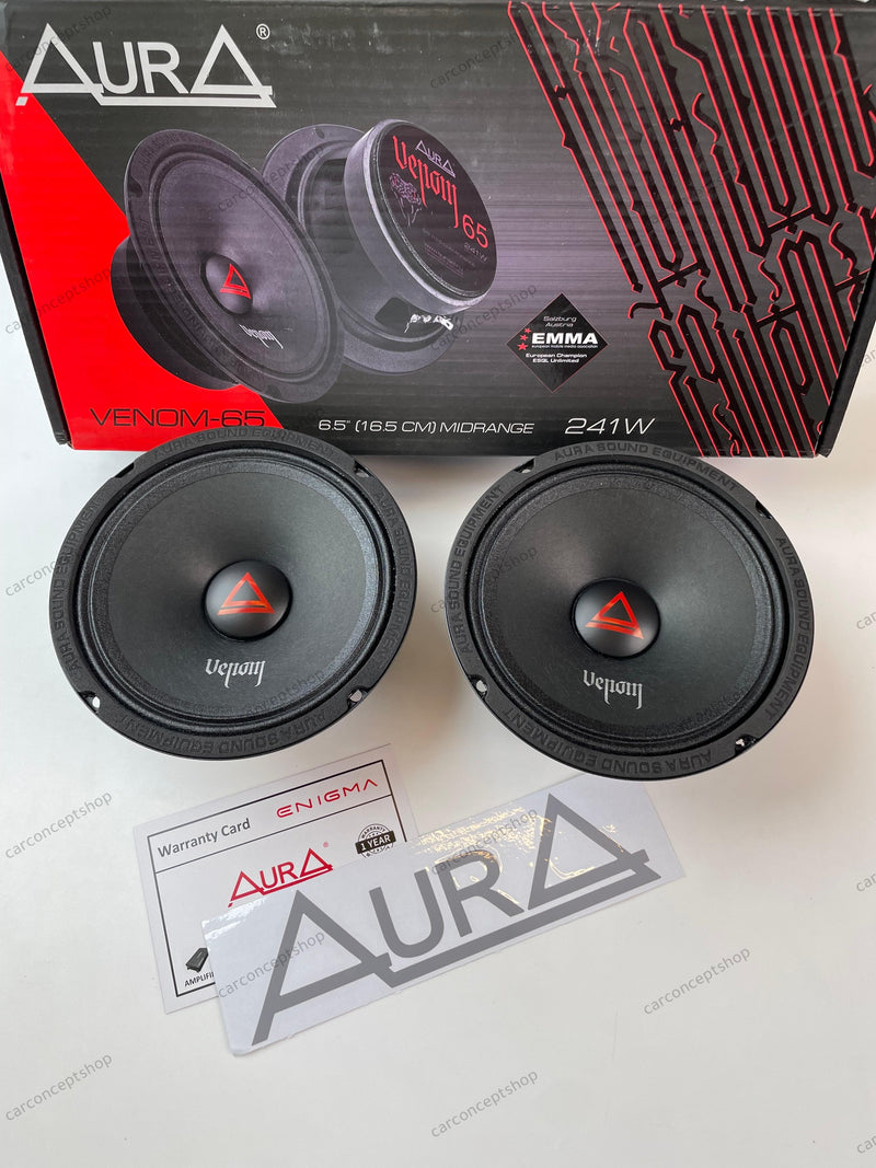 Aura Car Audio Venom 6.5 Inch Midrange Speaker | 121W RMS | 4 Ohm High-Sensitivity Car Audio Driver