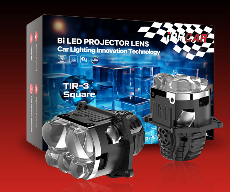PHCAR TIR-3 Square 3-Inch Bi-LED Headlight Projector Lens (5-Lens TIR Prism Optics | Parallel Double-Cup 90W Output | Pure White 6000K)