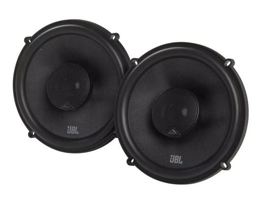JBL Stadium 62F 6.5-inch 2-way coaxial speakers featuring Plus One glass fiber cones and adjustable UniPivot aluminum dome tweeters.
