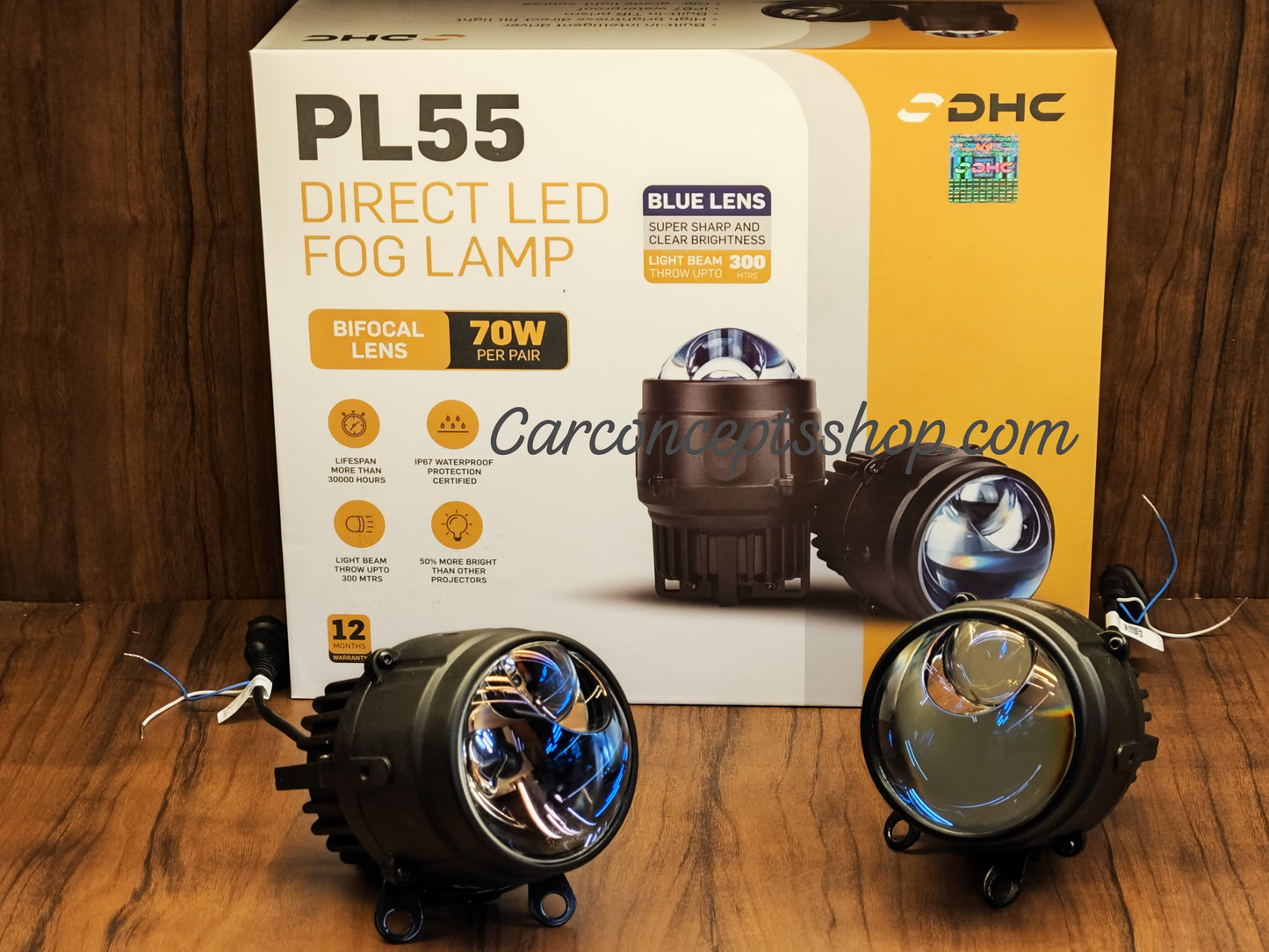 Dhc 3 inch bifocal led fog projector PL55 blue lens 70 watts 5000k