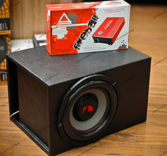 Nakamichi High-Performance Bass Package: 12" Subwoofer + Aura Fireball D1100 Mono Amp + 36Hz Tuned Slotted Enclosure