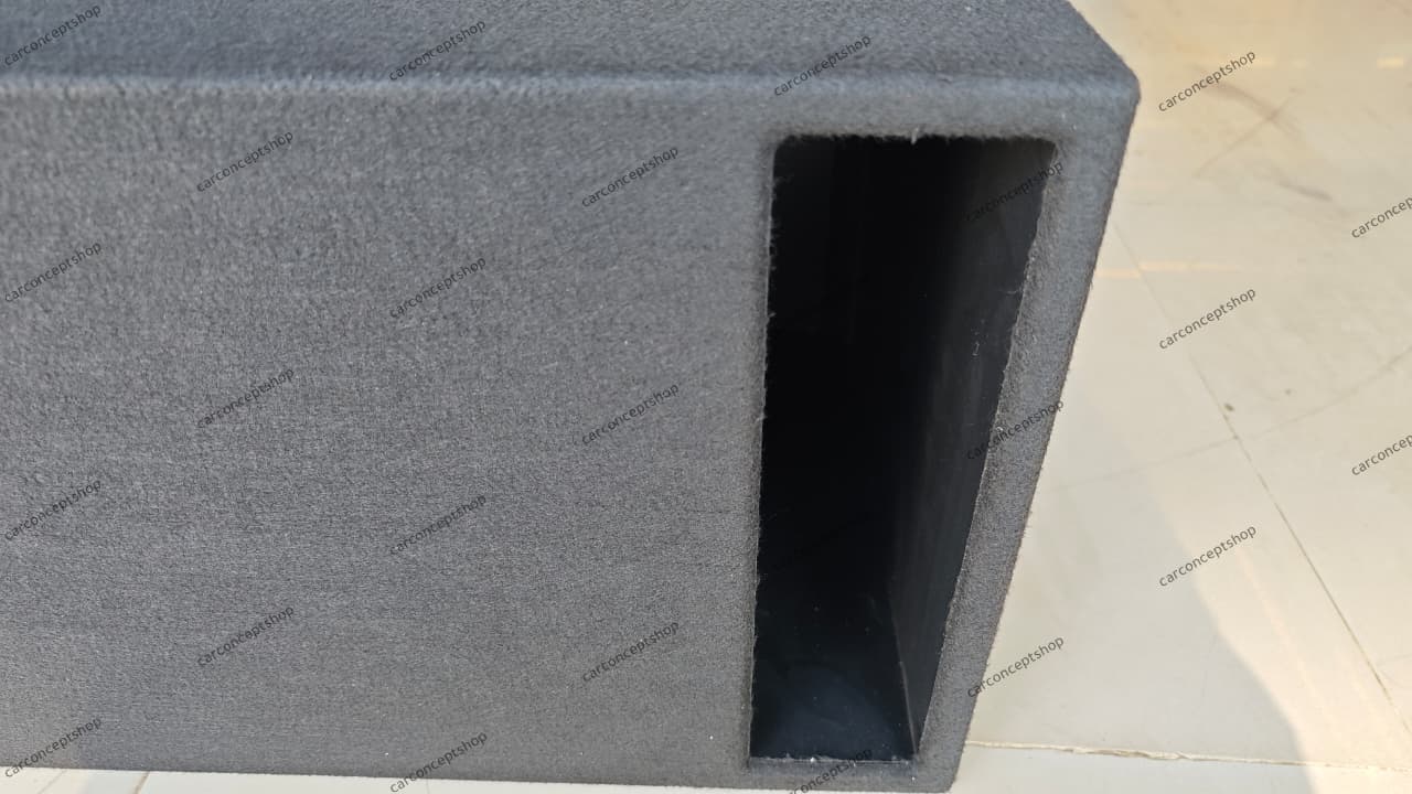 Perspective showing the subwoofer and port layout designed for optimal airflow and bass response.