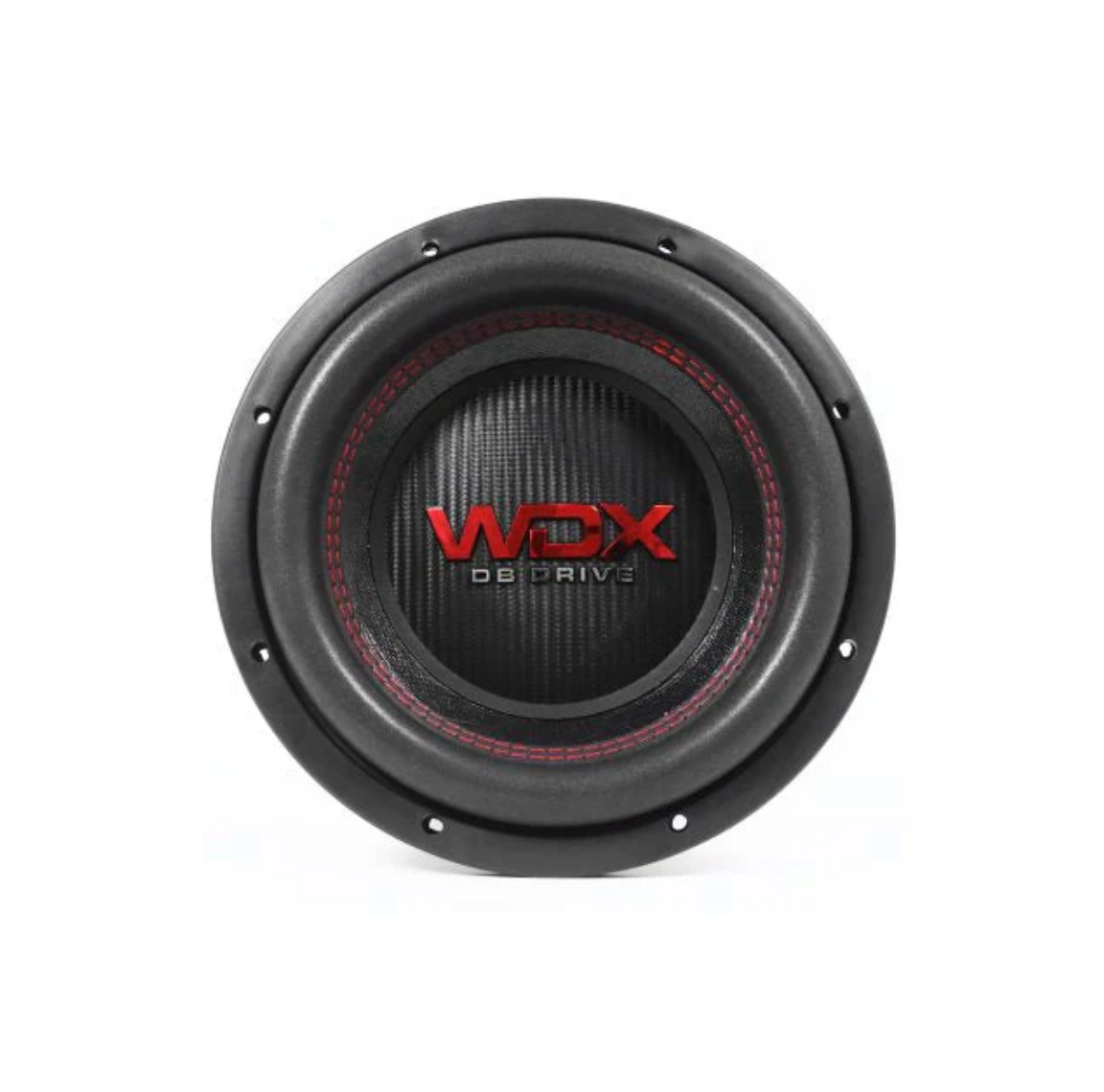 DB Drive WDX8G1.4 8-inch subwoofer featuring a thick high-roll foam surround, non-pressed paper cone, and a heavy-duty die-cast aluminum basket with WDX branding.