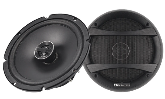 Nakamichi NSE1628 6.5-inch 2-way coaxial speaker with a black cone, integrated tweeter, and protective grille.