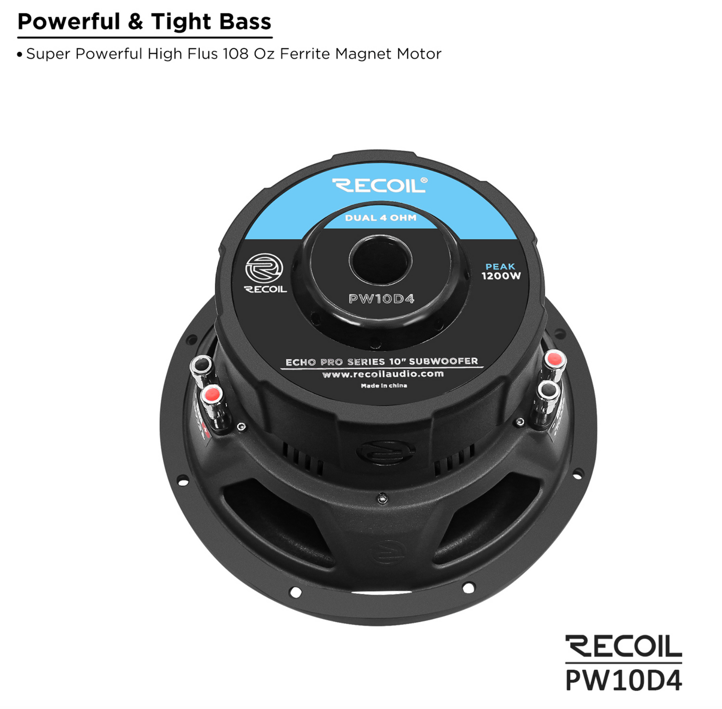Recoil Echo Pro | 10" Dual 4-Ohm High-Performance Car Subwoofer (1200W Peak / 600W
