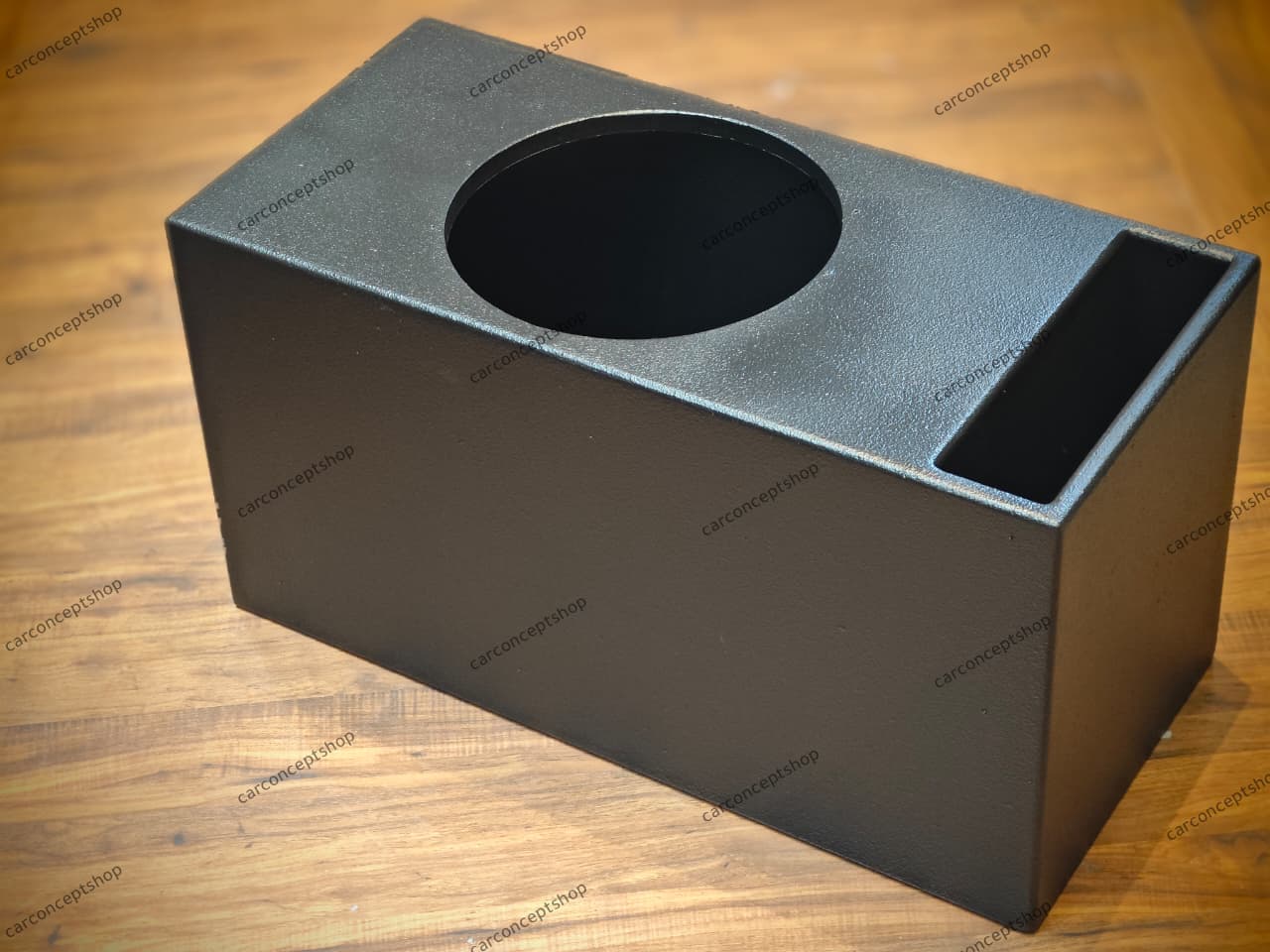 Detailed side view showing the 15-inch height and 13-inch width of the premium MDF bass box.