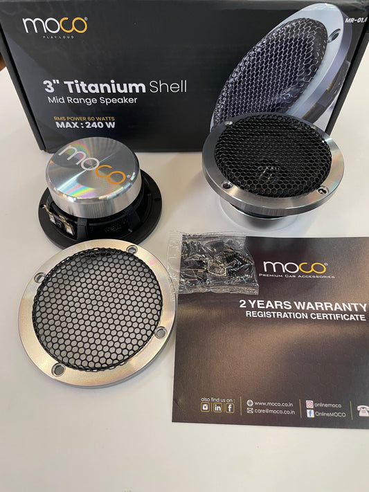 Product Tags: Moco, Mid Range Speakers, 3 Inch Speakers, Titanium Shell Speakers, Car Audio, Loud Model, 240W Speakers, Moco Audio India, Car Sound System.