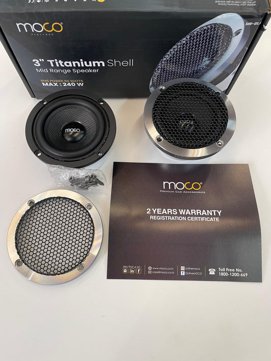 Product Tags: Moco, Mid Range Speakers, 3 Inch Speakers, Titanium Shell Speakers, Car Audio, Loud Model, 240W Speakers, Moco Audio India, Car Sound System.
