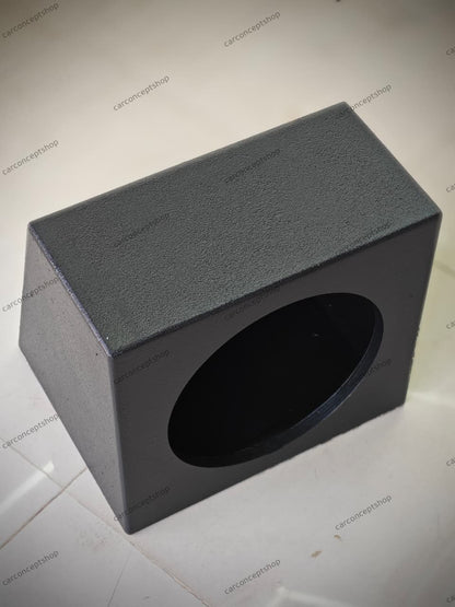 Professional 12-inch tapered subwoofer enclosure with a rugged black textured finish and angled rear profile.