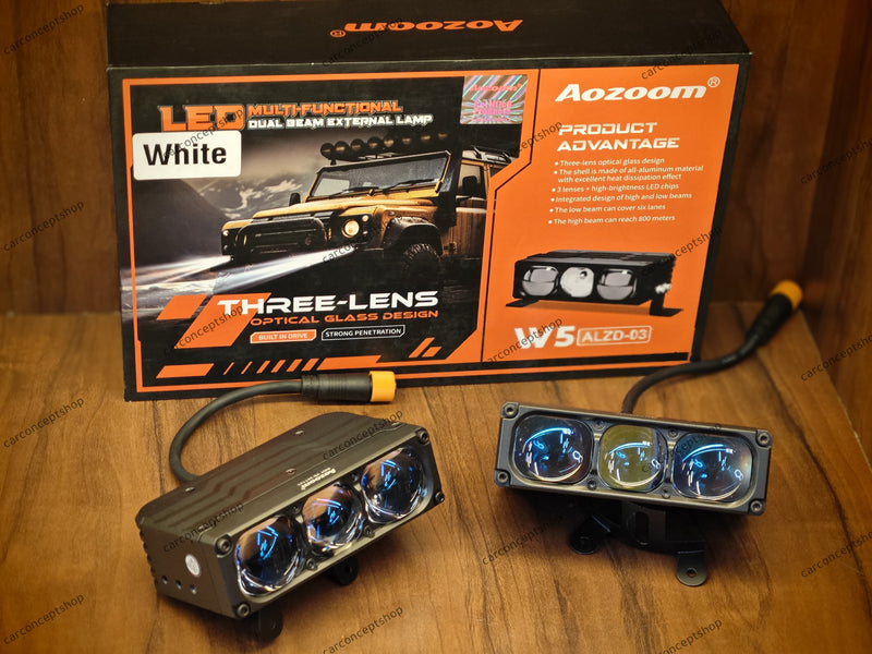 AOZOOM W5 ALZD-03 3 Lens Auxiliary Light | 180W Dual Beam LED Driving Lights | White/Yellow Waterproof Auxiliary Lamps