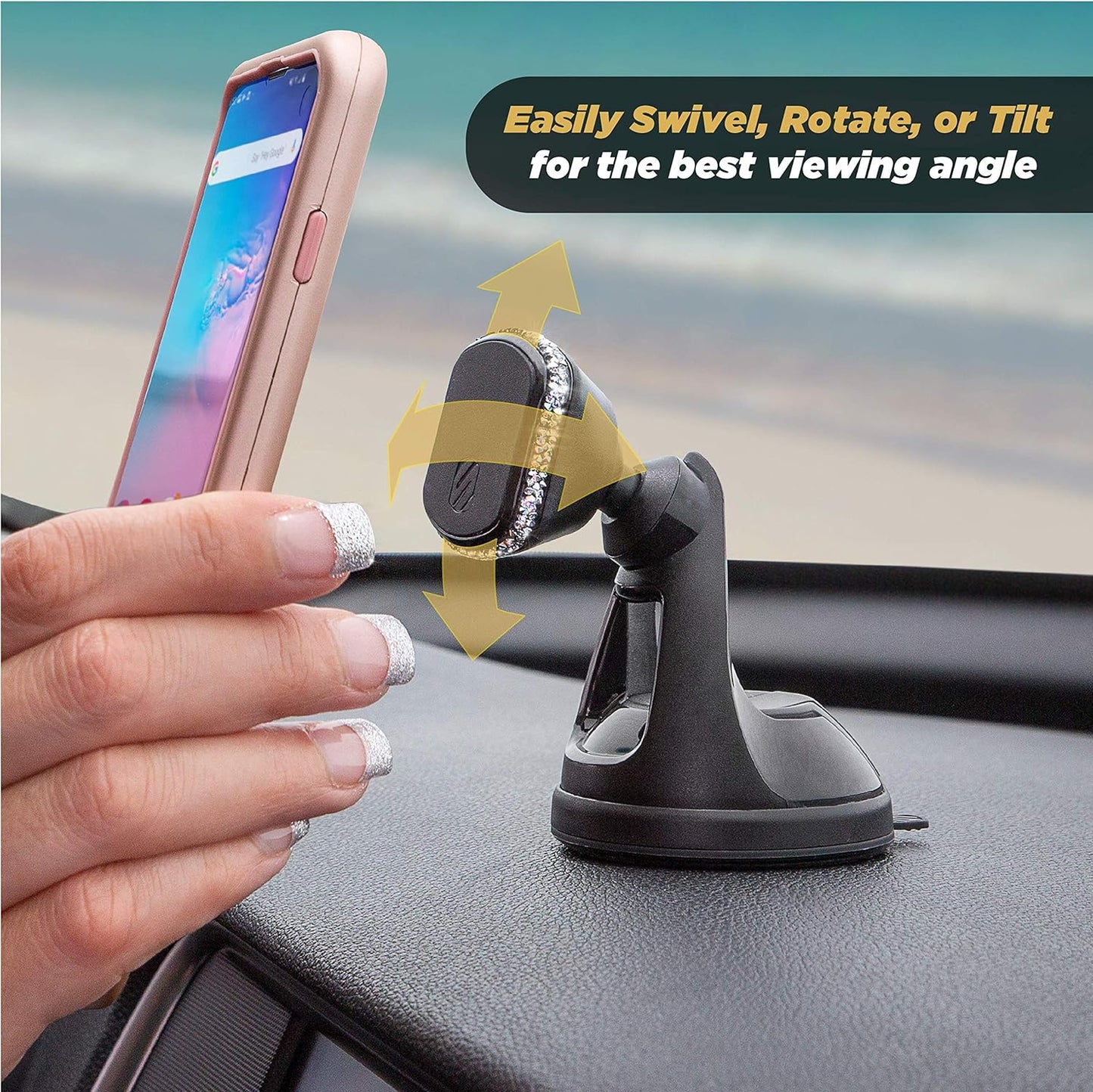 scosche MSW5WD-XTPR1 MagicMount Swarovski Crystal Limited Edition Pro Universal Magnetic Phone/GPS Suction Cup Mount for the Car, Home or Office