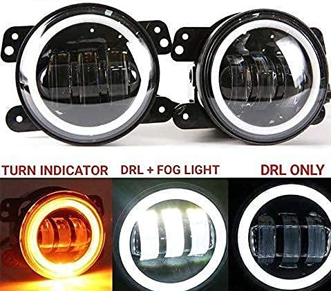 DOT_SAE 80W 8000lm With Yellow Drl Ring Turn Indicator and 3 Cree Led Lens Only Universal Fitting (White, 2 Pieces)