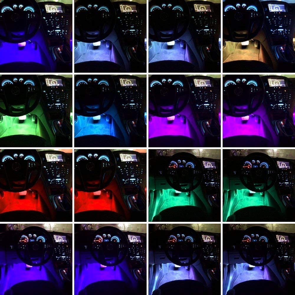 4pcs 48 LED DC 12V Multicolour Music Strip Atmosphere Car  Interior Under Dash Lighting Kit