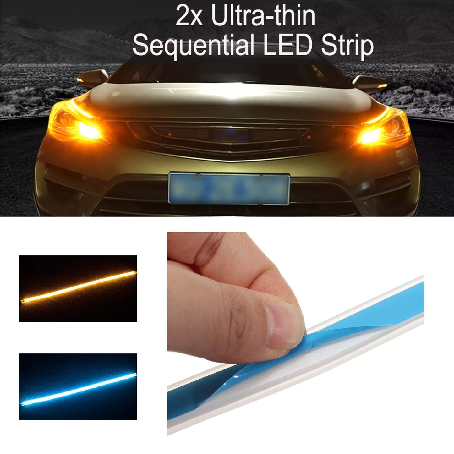Universal Flexible DRL LED Strip Light Waterproof Daytime Running Head Lamp Tube for Motorcycle, Bike, Car, SUV (61cm, White, 2 PCS)
