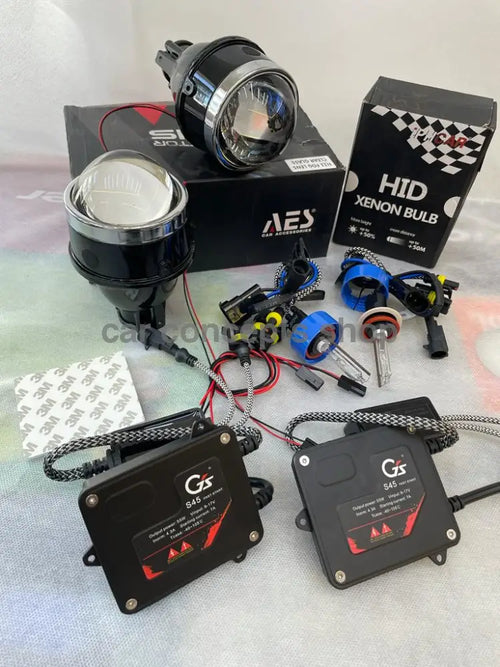 aes bi xenon fog projector with aes s45 55w fast ballast and iph 5500k hid bulbs with connectors and brackets
