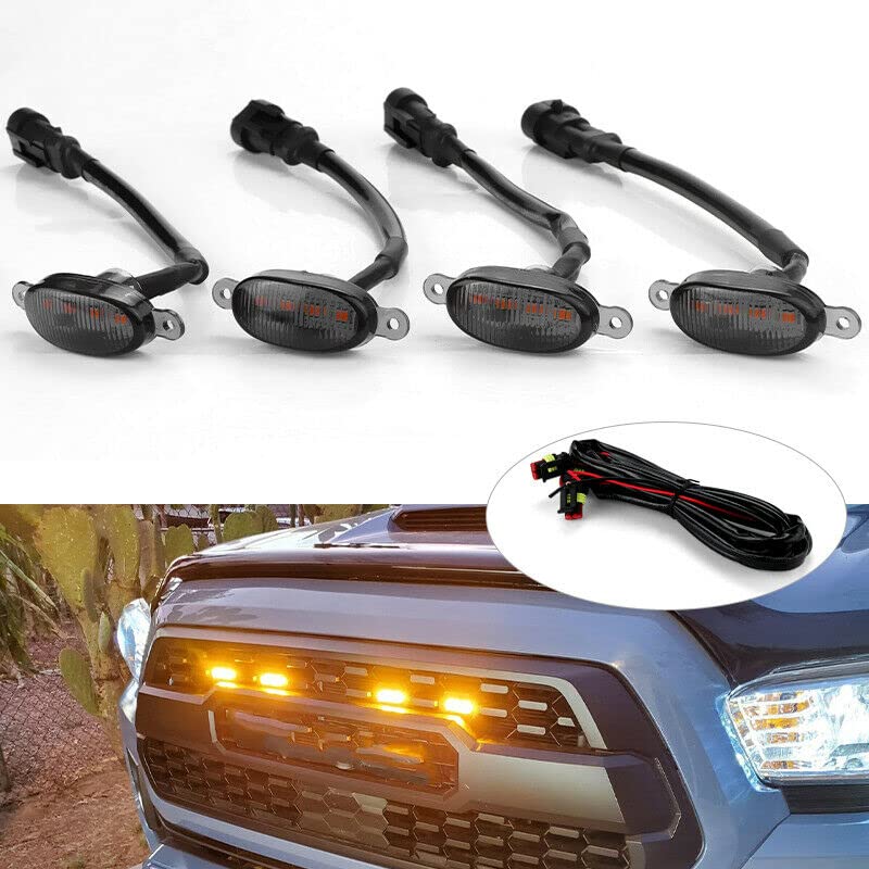 4 Pieces Smoked LED Lens Front Grille Running Light Universal For Car